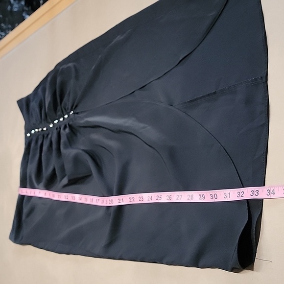 Zara Size L Black Midi Skirt, Ruched Front Side with Gold Decorative Buttons - Picture 7 of 11